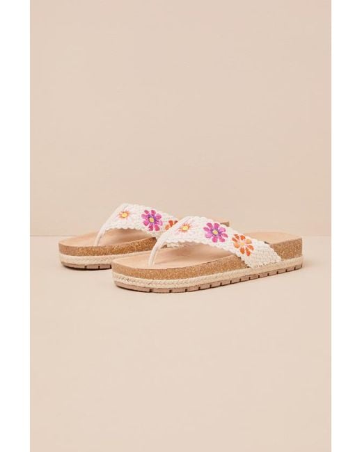 Dirty Laundry Pink Tigerlily Natural Multi Flatform Thong Sandals