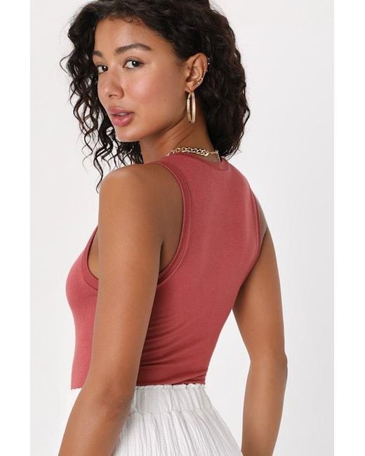 Lulus Red Always Easygoing Rusty Rose Sleeveless Bodysuit