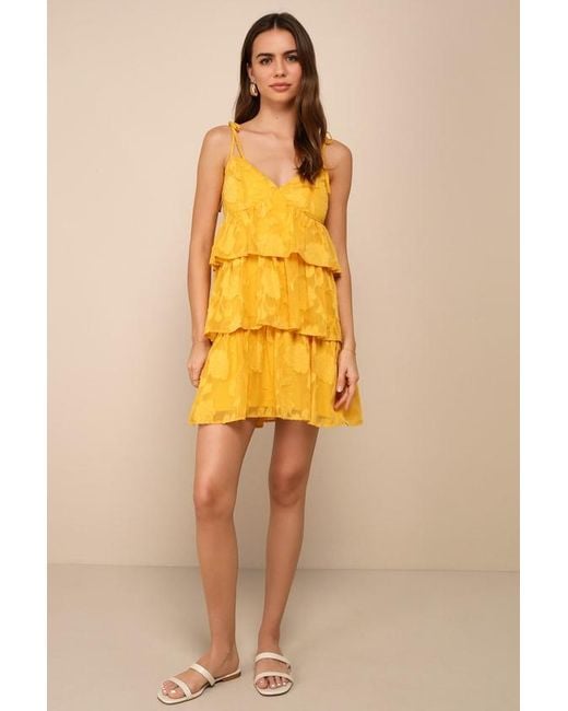 Lulus Yellow Darling Summer Burnout Floral Tie-Strap Mini Dress