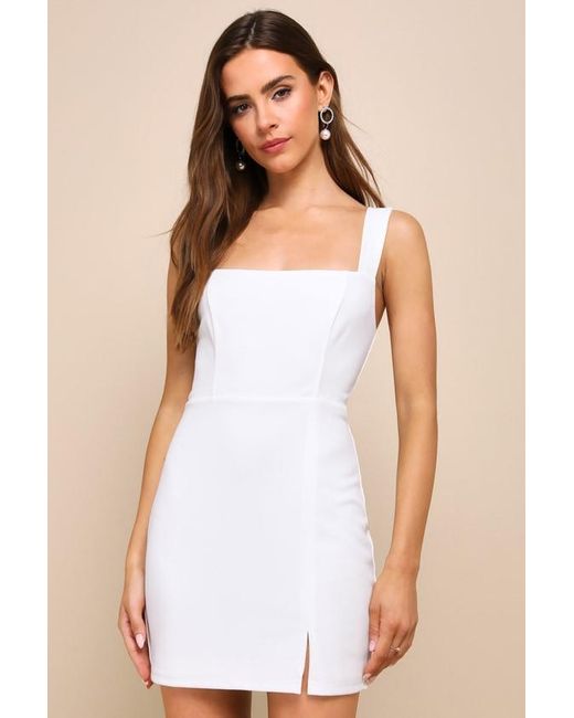 Lulus White Social Sensation Square Neck Mini Bodycon Dress