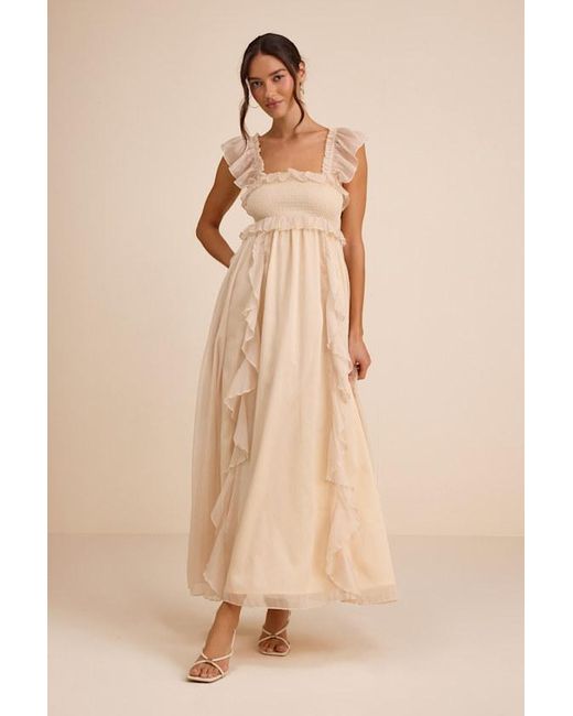 Lulus Brown Wisteria Ruffled Smocked Maxi Dress