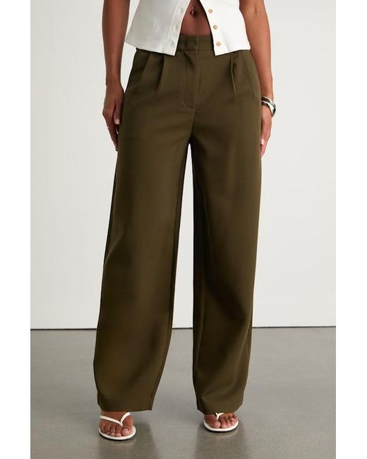 Lulus Natural Cleo Dark Tailored Wide-Leg Trousers