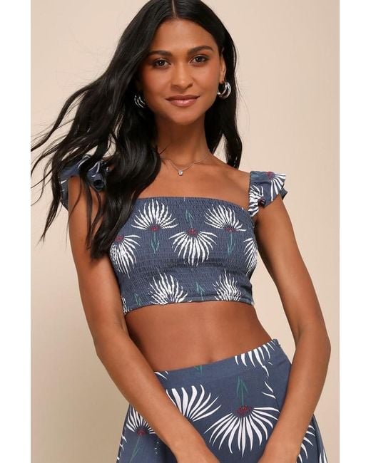 Lulus Blue Trancoso Floral Print Two-Piece Maxi Dress