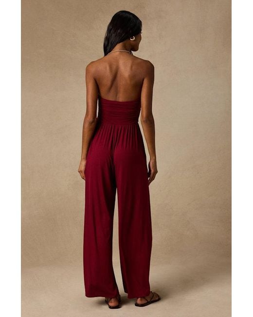 Lush Red Flirty Posture Jersey Knit Strapless Jumpsuit