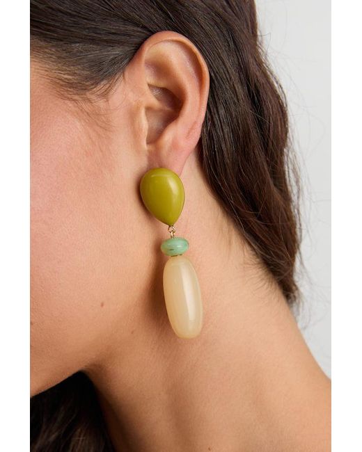 Lulus Brown Avaney Chartreuse And Beaded Drop Earrings