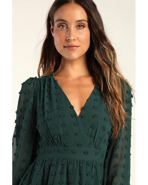 Lulus Green Always On Repeat Clip Dot Long Sleeve Mini Dress