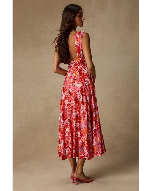 Lulus Red Jaden Multi Abstract Sleeveless Midi Dress