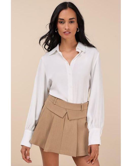 Lulus Natural On It Khaki Pleated Mini Skirt