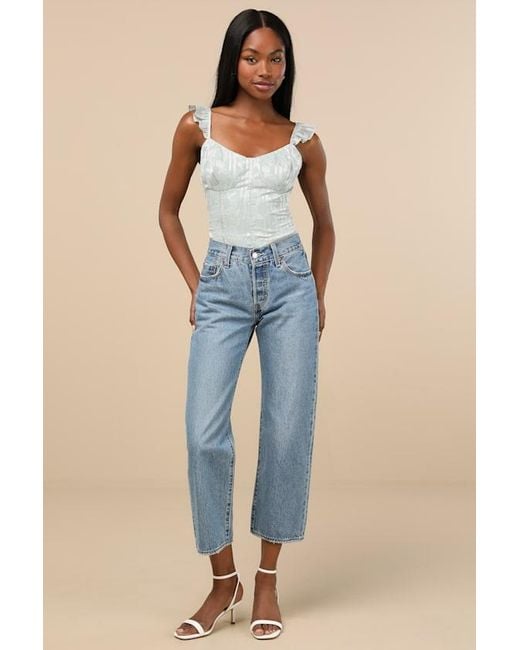 Lulus Green Abbie Mint Floral Sleeveless Bustier Bodysuit