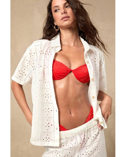 Billabong Natural Eyelet Crush Embroidered Swim Cover-Up Top
