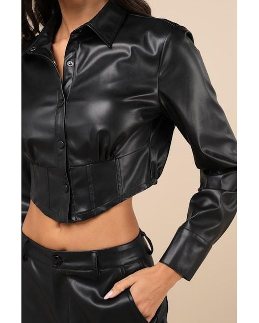 Lulus Black Exceptionally Intriguing Vegan Leather Button-Front Top