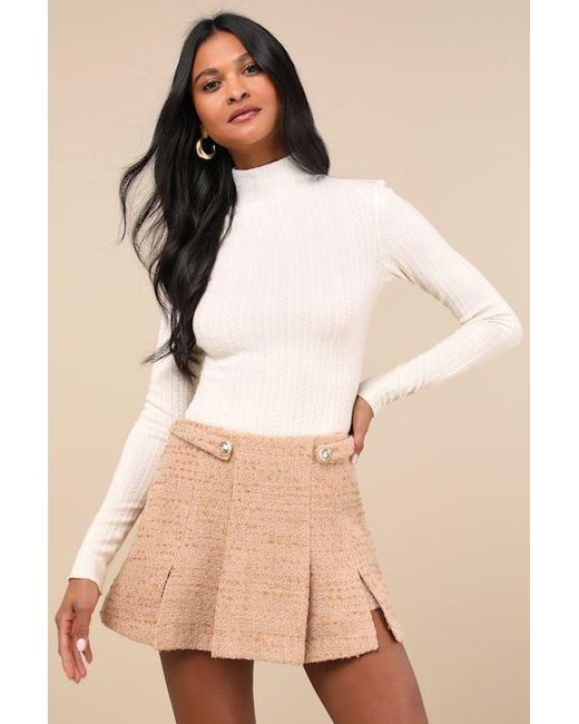 Lulus Natural Idyllic Option Pointelle Knit Mock Neck Sweater Top