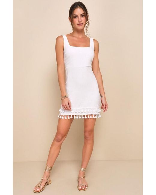 Lulus White Feel The Sunshine Tassel Mini Dress