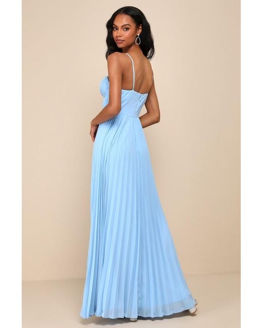 Lulus Blue Admirable Elegance Pleated Bustier Maxi Dress