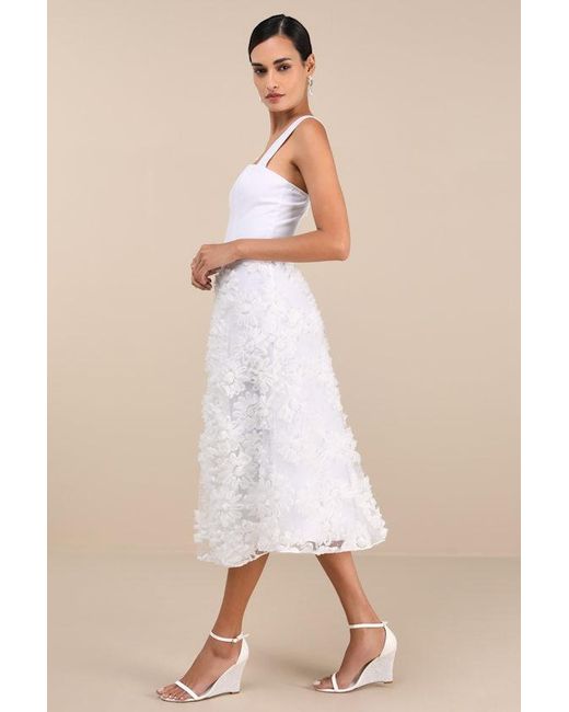 Lulus Natural Benedita Floral Applique Midi Dress