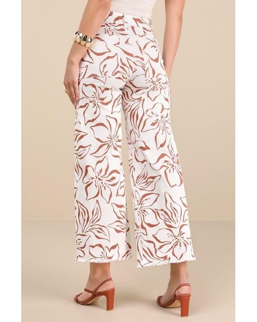 Billabong Natural Free Fall Floral Twill High-Rise Wide-Leg Pants