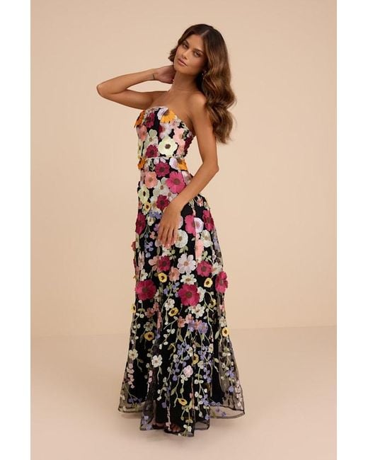 Lulus Black Rosario Multi 3D Floral Embroidered Maxi Dress