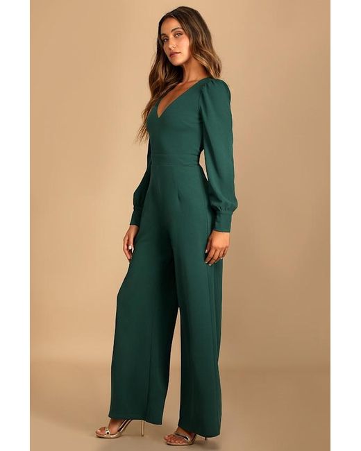 Lulus Blue Celebrating Romance Long Sleeve Wide-Leg Jumpsuit