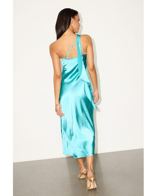 Lulus Blue Naima Satin One-Shoulder Midi Dress