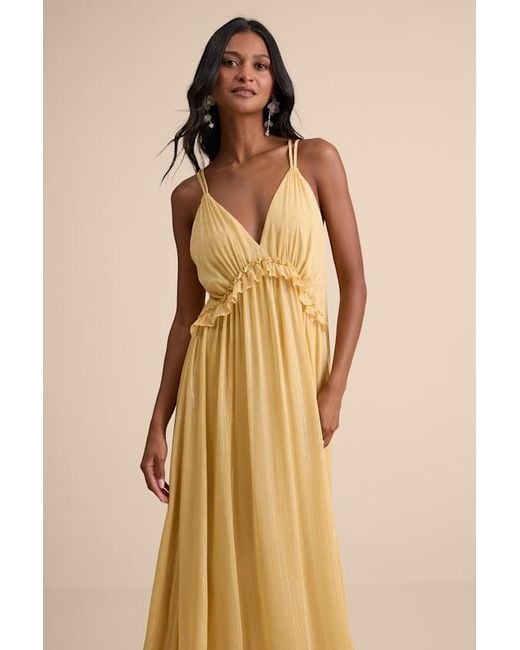 Lulus Natural Massiel Lurex Ruffled Maxi Dress