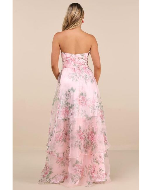 Lulus Pink Truly Extraordinary Floral Organza Strapless Maxi Dress