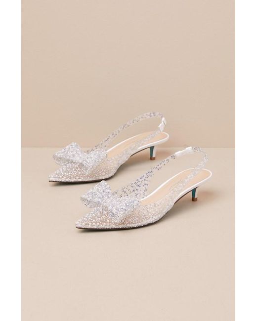 Betsey Johnson Natural Sb-Patti Pearl Multi Rhinestone Slingback Kitten Heel Pumps