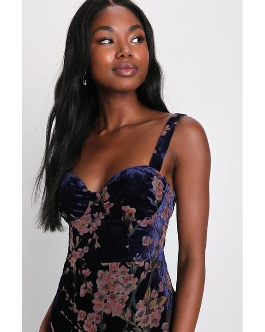 Lulus Multicolor Romantic Stunner Floral Burnout Velvet Lace-Up Dress