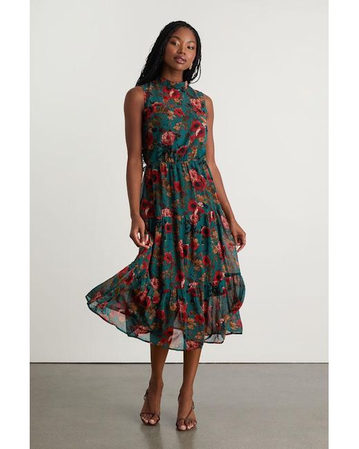 Lulus Blue In My Dreams Multi Floral Print Midi Dress
