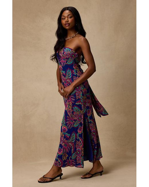 Lulus Purple Sofia Multi Boho Print Strapless Maxi Dress