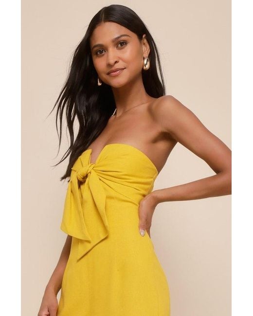 Lulus Yellow Sunshine Aura Tie-Front Strapless Jumpsuit