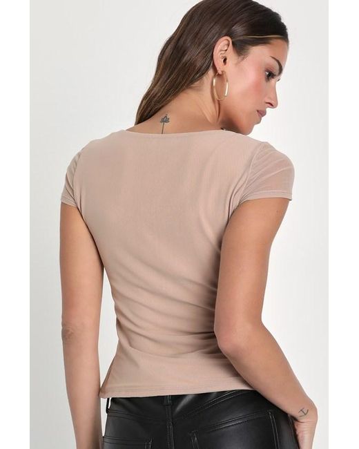 Lulus Natural Sheer Confidence Mesh Cap Sleeve Top