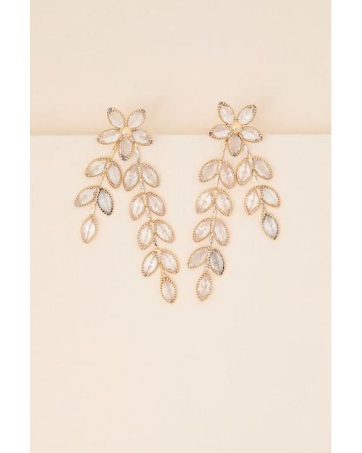 Lulus Brown Tenley Rhinestone Floral Drop Earrings