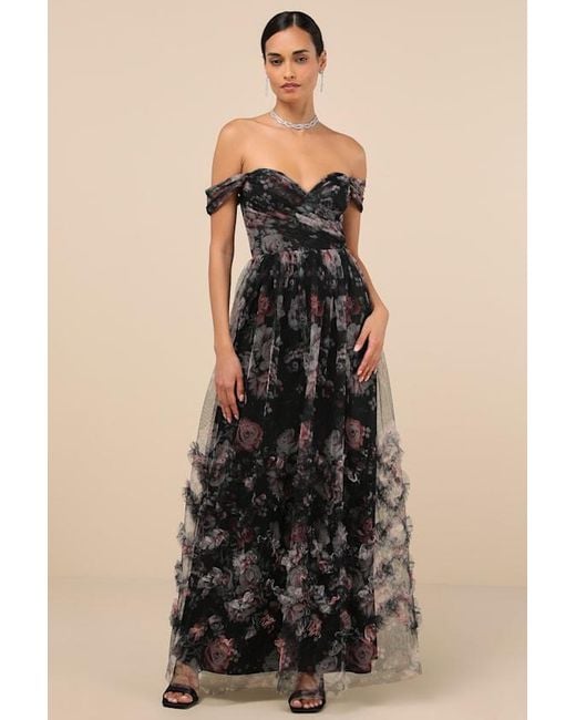 Lulus Green Ideal Beauty Floral Mesh Off-The-Shoulder Maxi Dress