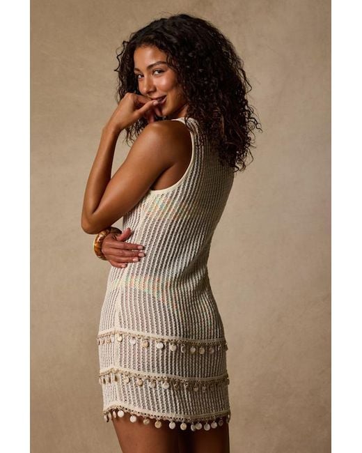 Lulus Brown Sea Breeze Cream Sheer Crochet Mini Swim Cover-Up