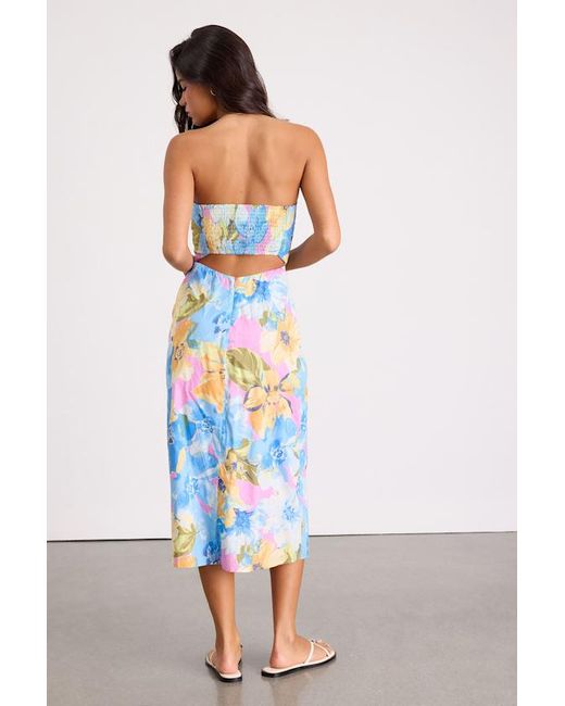 Lulus White Bold Tendencies Floral Strapless Cutout Midi Dress