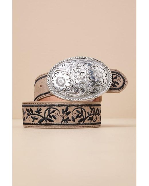 Lulus Natural Cowgirl Favorite Floral Embroidered Western Belt