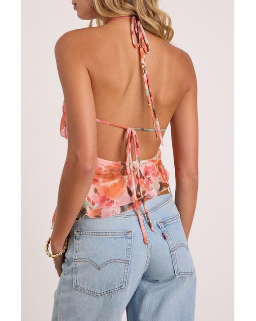 Lulus Pink Maylee Multi Floral Ruffled Halter Top