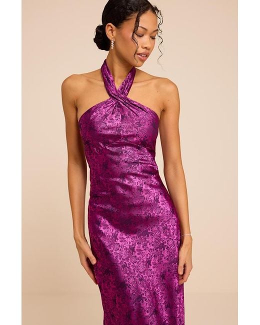 Lulus Purple Bernadette Floral Satin Jacquard Maxi Dress