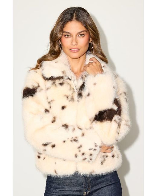 Lulus Natural Saler Cow Print Faux Fur Zip-Front Jacket