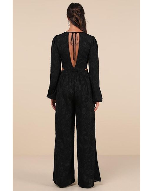 Lulus Black Ravishing Marvel Burnout Floral Cutout Wide-Leg Jumpsuit