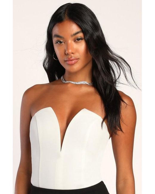 Lulus White Babe Alert Notched Strapless Bodysuit
