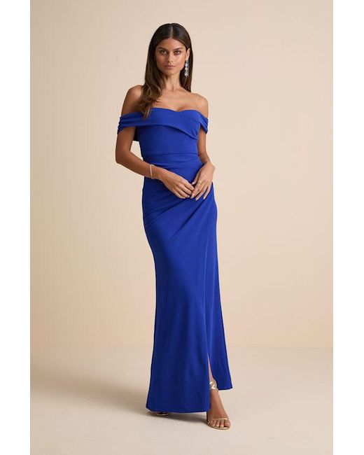 Lulus Blue High-Class Presence Off-The-Shoulder Maxi Dress