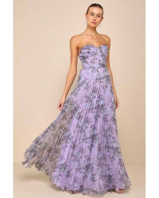Lulus Purple Most Beautiful Day Multi Floral Print Organza Maxi Dress