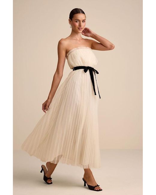 Lulus White Ferreira Cream Tulle Pleated Bow Strapless Midi Dress