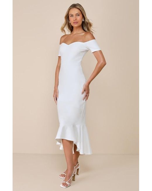 Lulus Natural How Much I Care Off-The-Shoulder Midi Dress