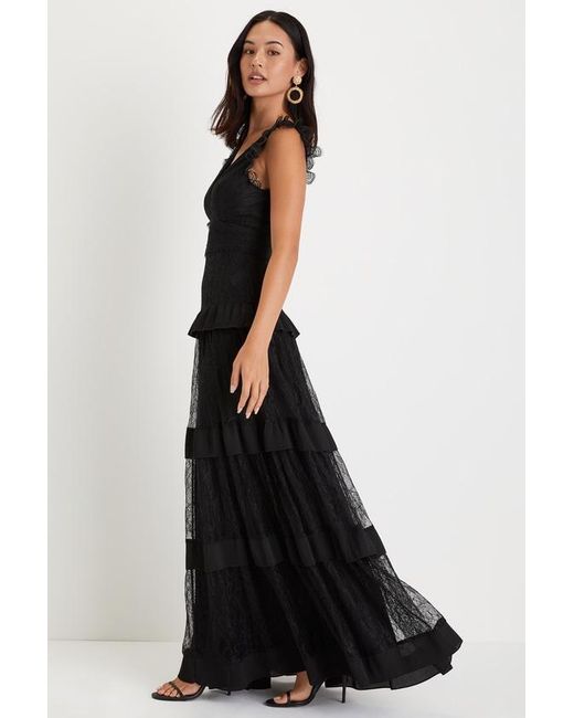 Lulus Black Marvelous Darling Lace Ruffled Tiered Maxi Dress