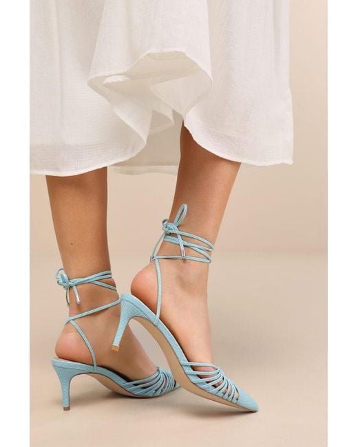 Lulus Natural Ansel Seafoam Snake-Embossed Lace-Up Pumps