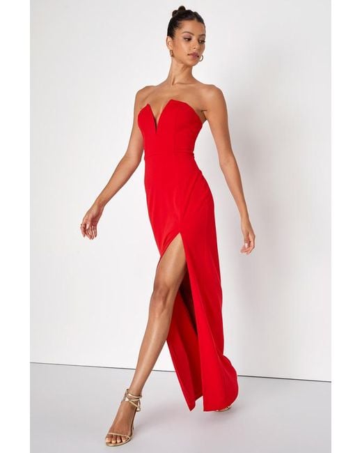 Lulus Red Dedicated To Glamour Strapless Maxi Dress