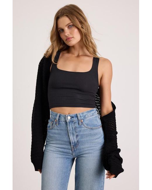 Lulus Black Perfectly Comforting Pointelle Open-Front Shrug Sweater