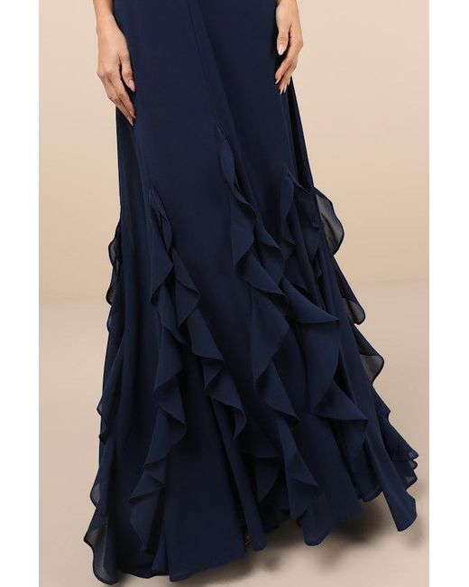 Lulus Blue Alorna Dark Sleeveless Ruffled Maxi Dress